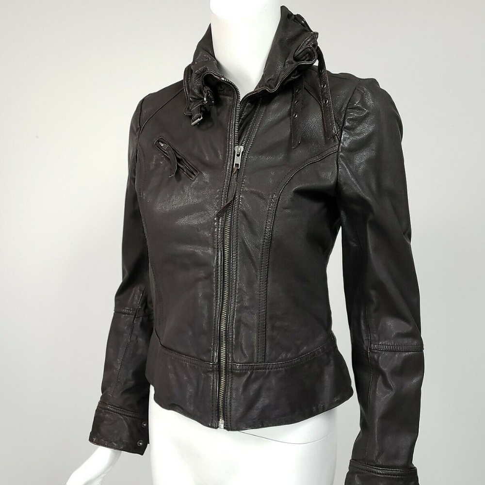 All Saints Brown Leather Jacket - Picture 2 of 4